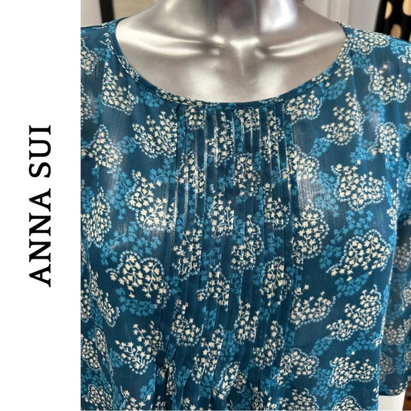 Anna Sui Sheer Flowy  Bohemian Boho Blouse Gatherer Hem Oversize Small - Picture 7 of 7